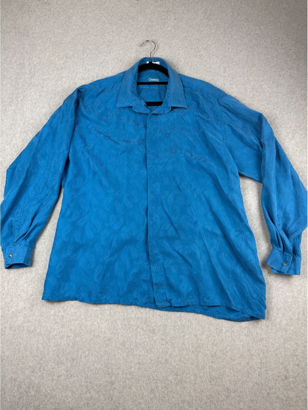 Vintage Genelli 100% Silk Paisley Jacquardoi Button Front Blouse XXL